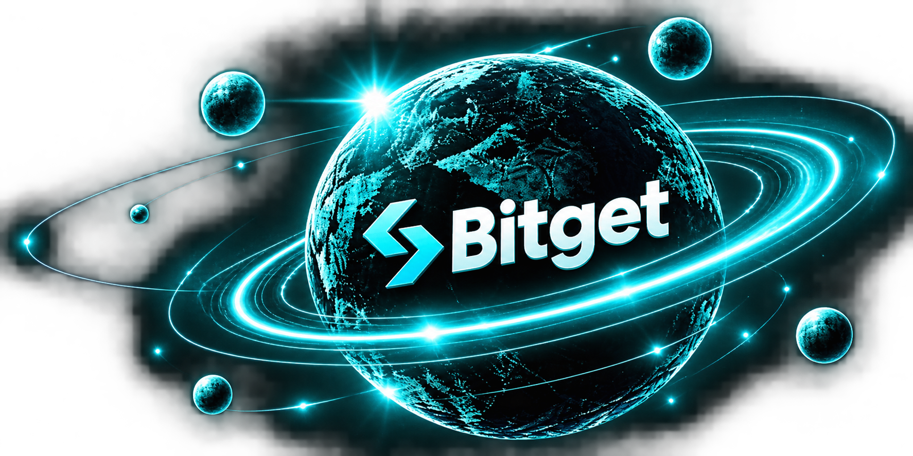 청록색 궤도로 빛나는 Bitget 행성